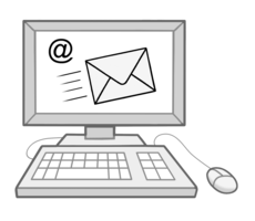 Eine Zeichnung von einem Computer auf dessen Bildschirm ein Postsymbol zu sehen ist. 