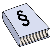 Eine Zeichnung von einem dicken Buch mit grauem Einband. Darauf ist ein Paragraphen-Symbol zu sehen. 