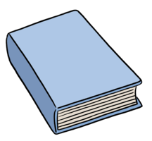 Eine Zeichnung von einem dicken Buch mit einem blauen Einband.